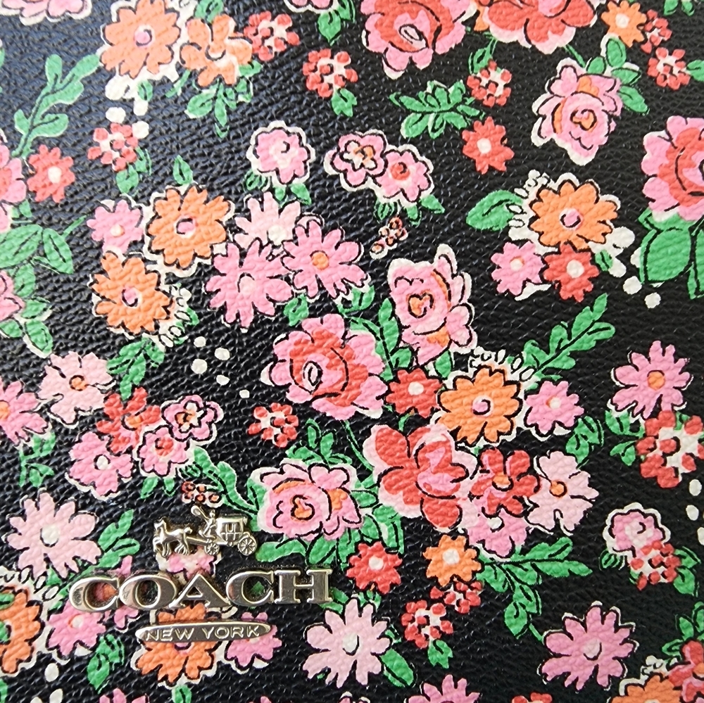 Coach Black Floral Dome Satchel with Pink Orange & Green Accents - Picture 14 of 15